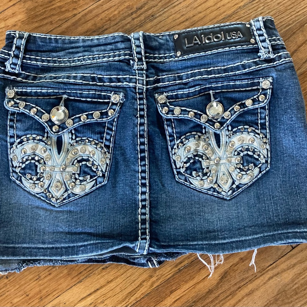 L.A. Idol Blue Denim Skirt with Silver Accents